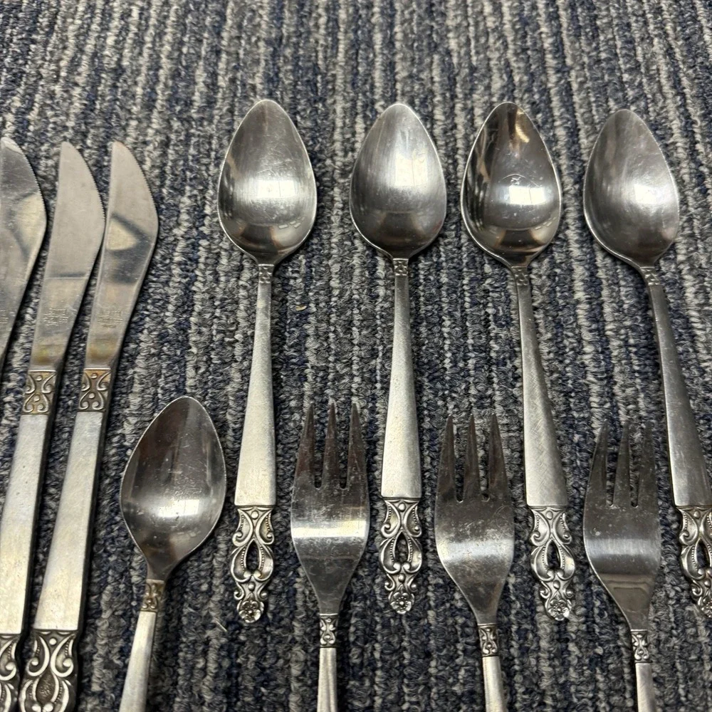 Vtg National Stainless Pierced Olaf Flatware 24 Pc Set Spoons Forks Knives *read
